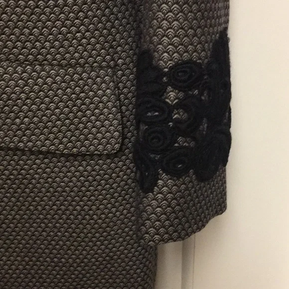 ELEANOR BRENNER Designer Wool Jacket Size 6 Lace Sleeve Trim - Picture 5 of 7
